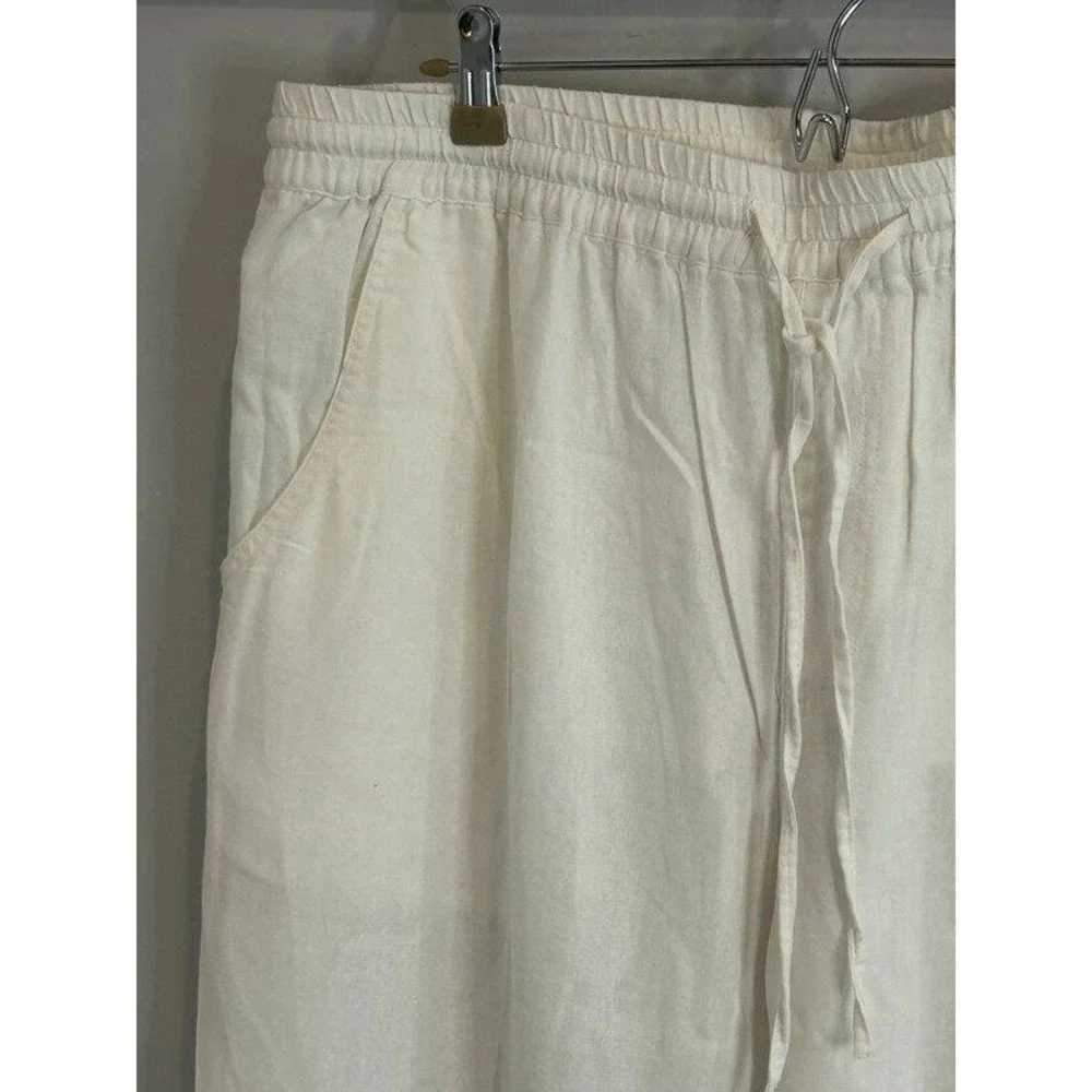 Isle Bay Linens White Linen Blend Pull On Drawstring Mens Pants 33